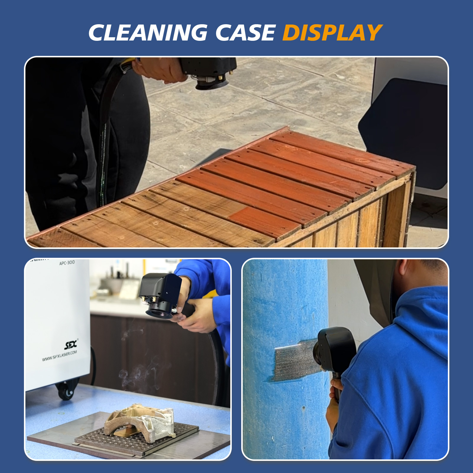 SFX 200W 300W Air Cooled Laser Cleaner Laser Wood Cleaning Machine with Intelligent Interconnection and Self Propelled Device